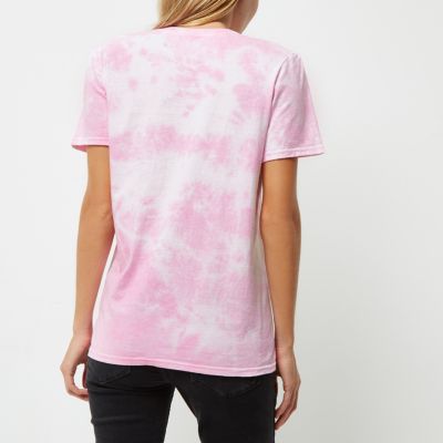 Pink tie dye &#39;stand together&#39; print T-shirt